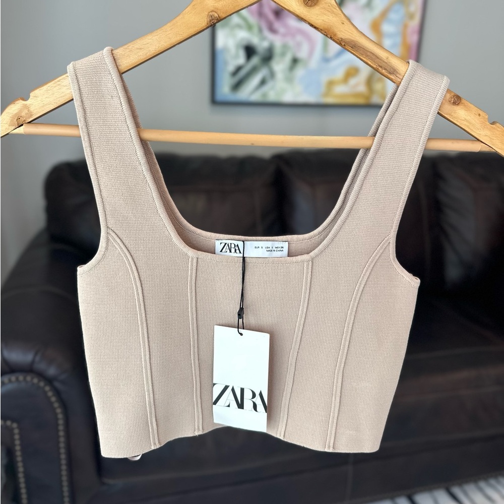Zara Crop Top Size Small Tan Beige NWT